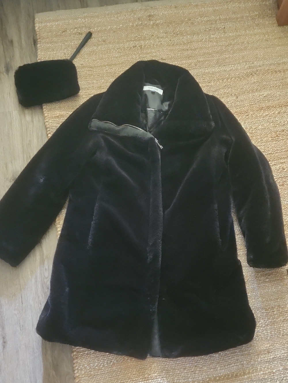 Nine West Black Faux Fur Teddy Coat